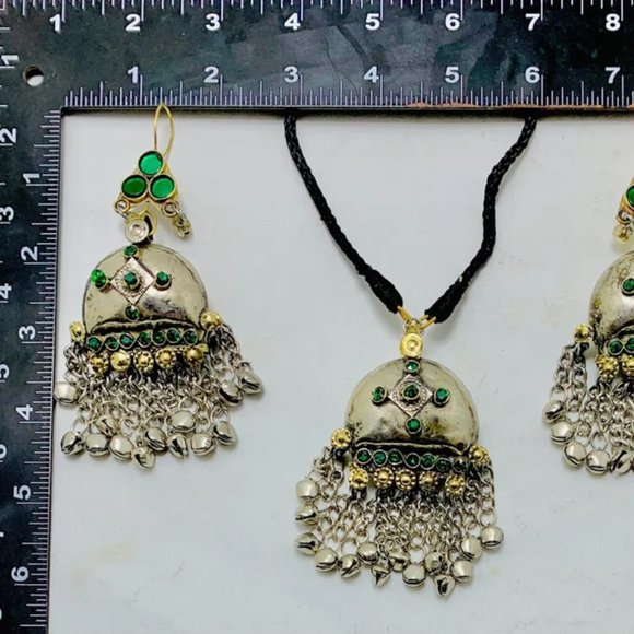 Kuchi Tribal Pendant Necklace With Earrings, Antique Style Jewelry, Traditional - Picture 7 of 8